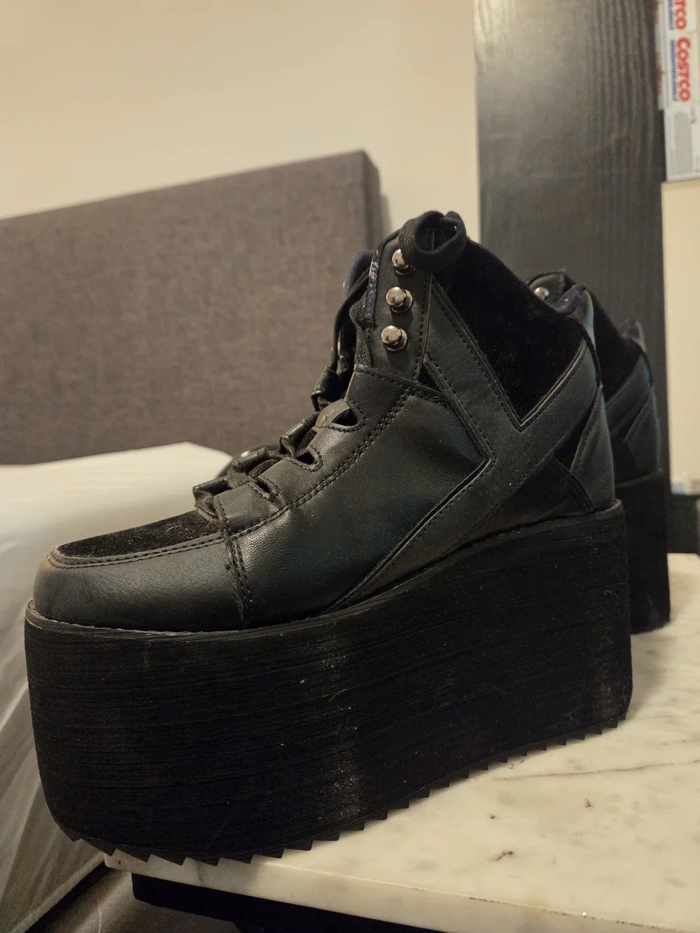 Black Platform Lace-Up Women's Shoes - High-Top Style